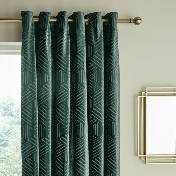 Catherine Lansfield Geo Cut Green Eyelet Curtains 1 Catherine Lansfield Geo Cut Green Eyelet Curtains